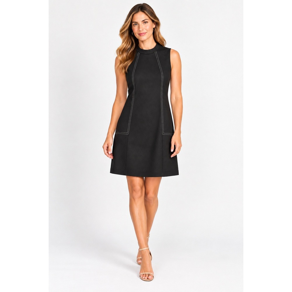 J McLaughlin Womens Sleeveless Mock Neck Shift Dress Small Black Contrast Stitch